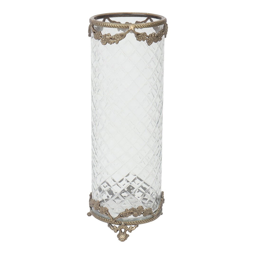 Botanic Antique Brass Trim Glass Vase Gold