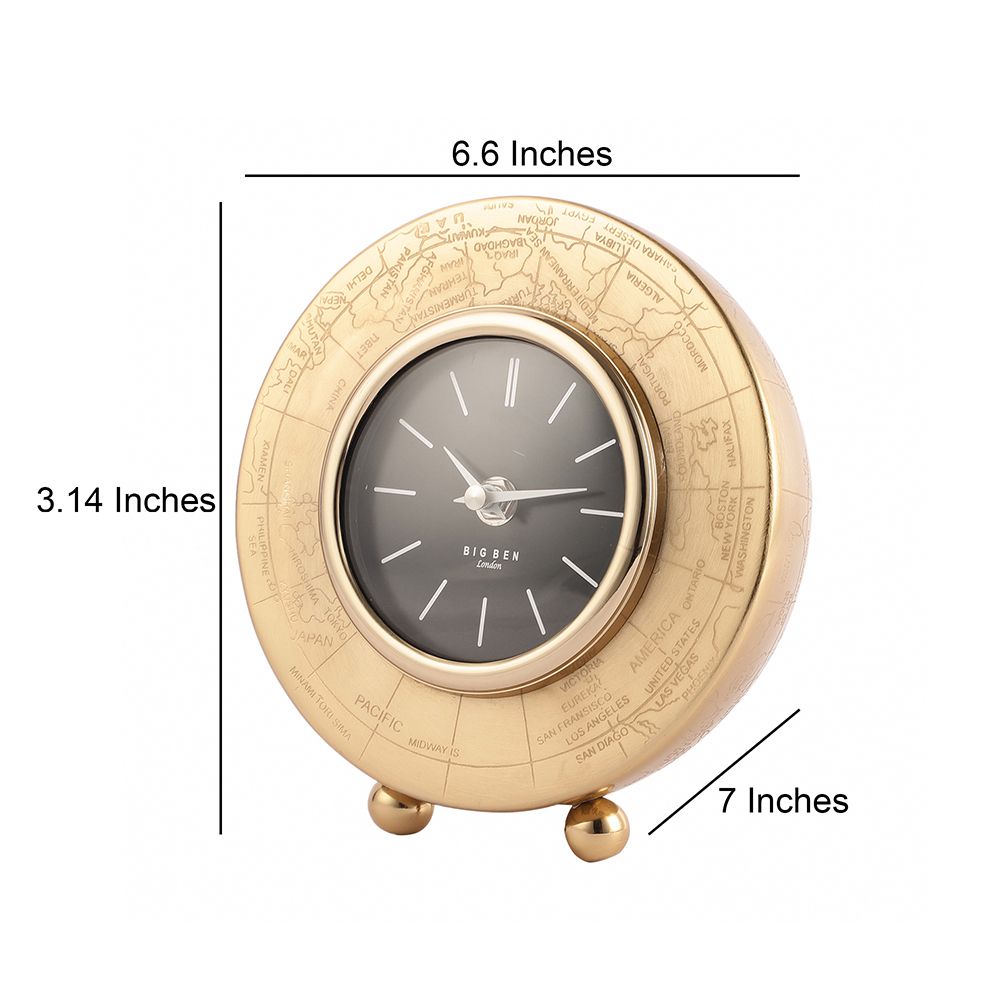 World Table Clock In Gold Finish