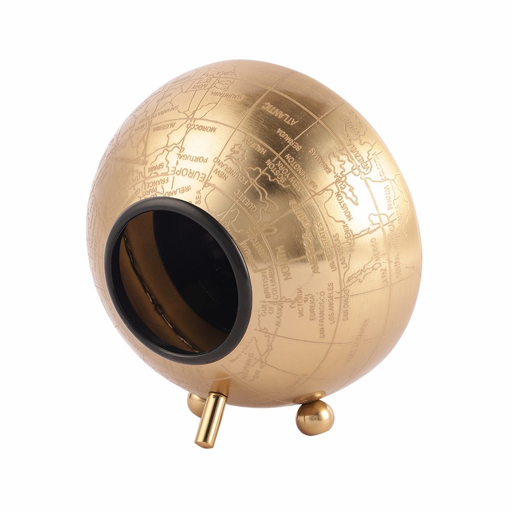 World Table Clock In Gold Finish