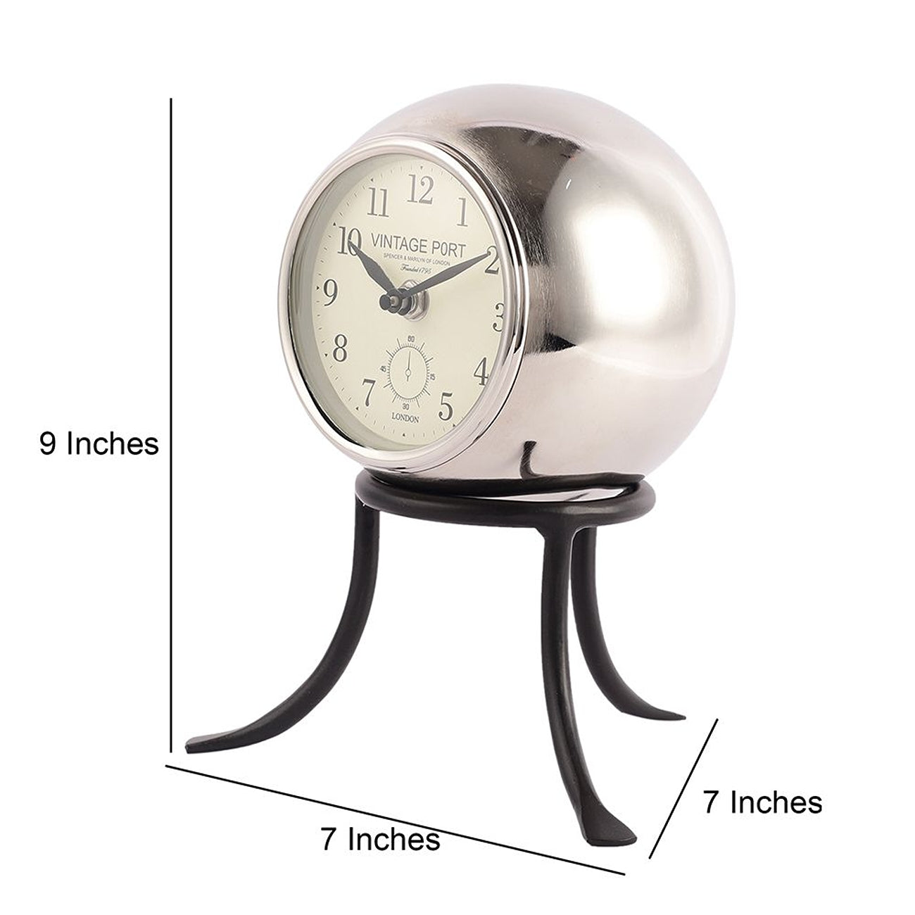 Seated Sphere Table Clock in Silver & Black Colour