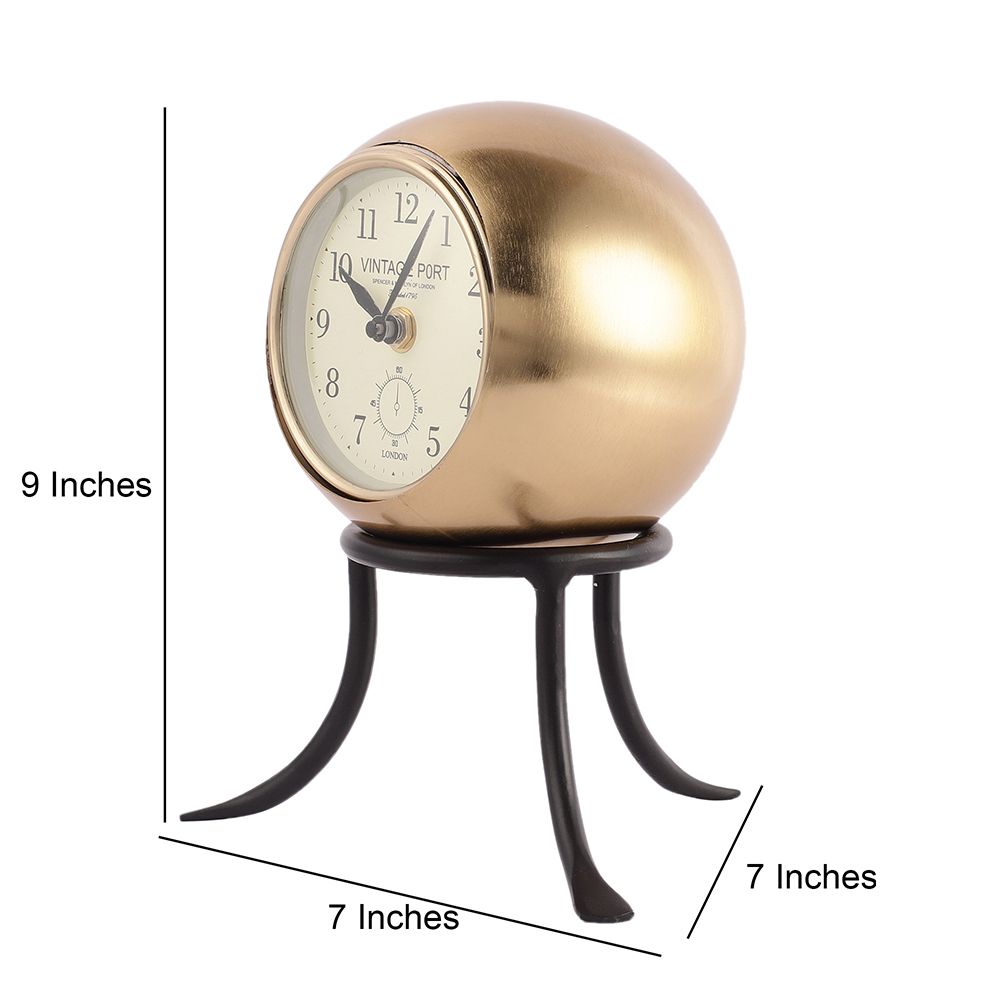Seated Sphere Table Clock in Gold & Black Colour