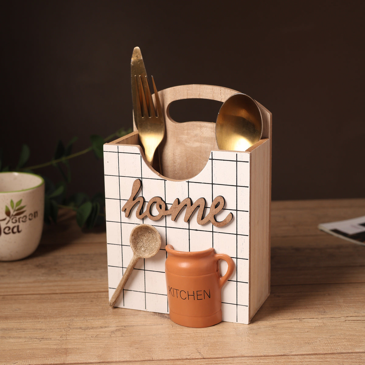 Larder Kitchenette Wooden Cutlery Caddy