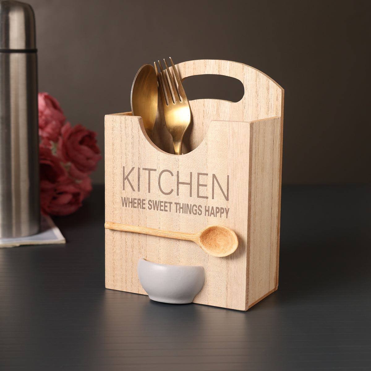 Homestead Kitchenette Wooden Cutlery Caddy