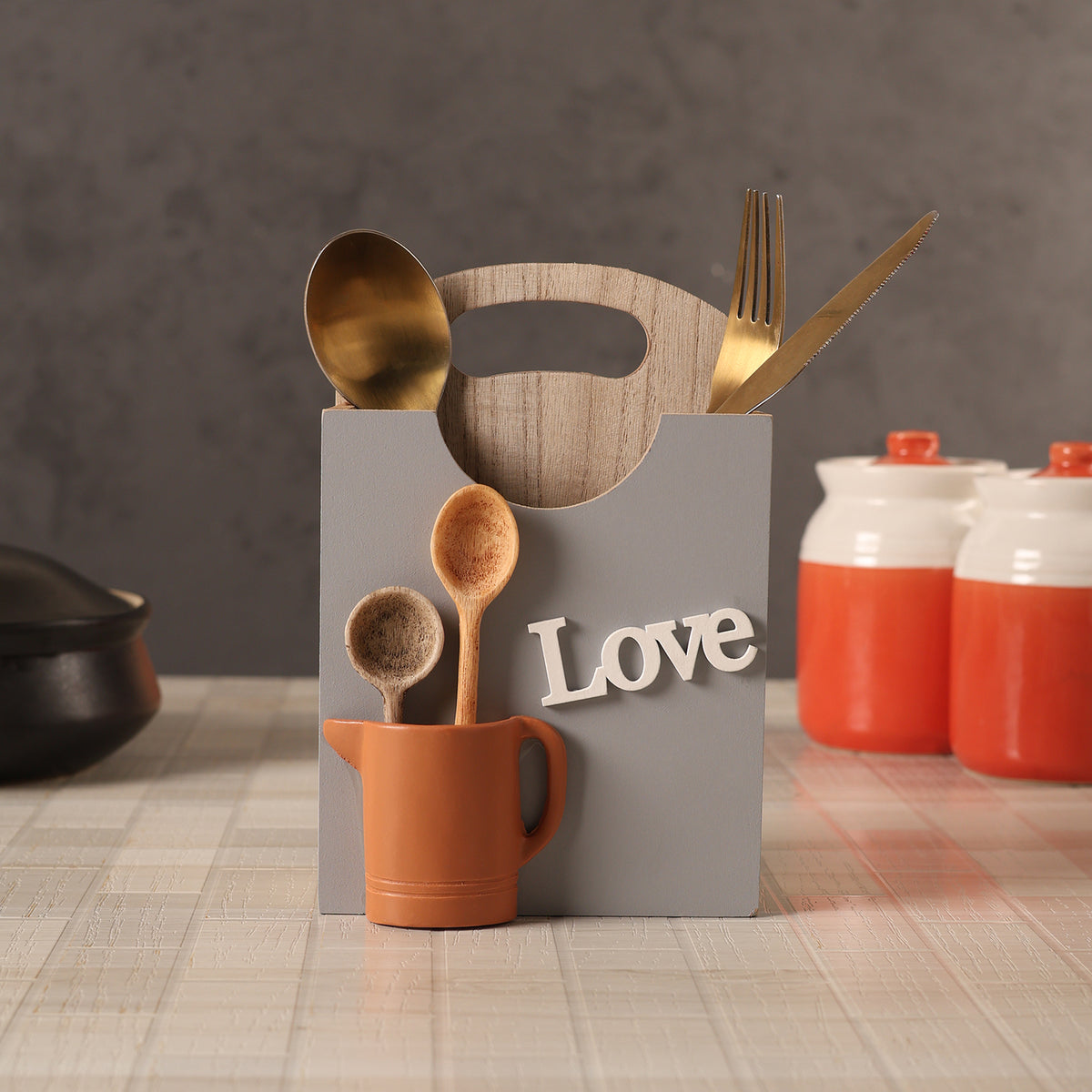 Galley Kitchenette Wooden Cutlery Caddy