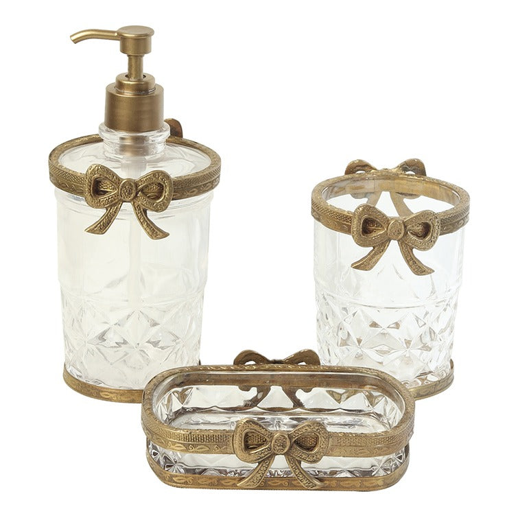 Antique Bow-Tied Glass Bathroom  Gold Set