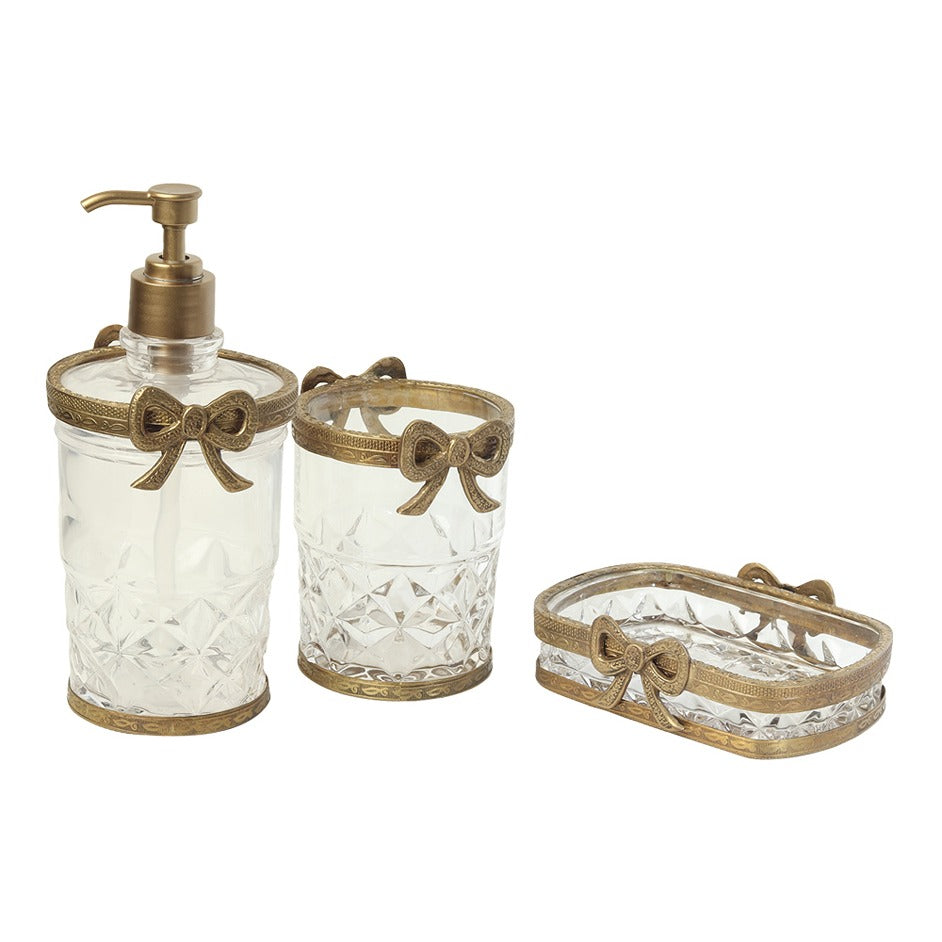 Antique Bow-Tied Glass Bathroom  Gold Set