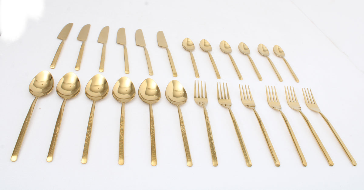 Artisan Dot Hammered Gold Cutlery Set of 24