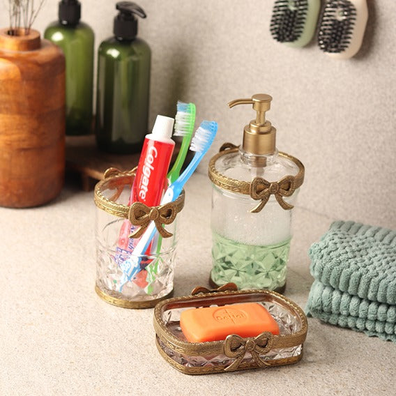 Antique Bow-Tied Glass Bathroom  Gold Set