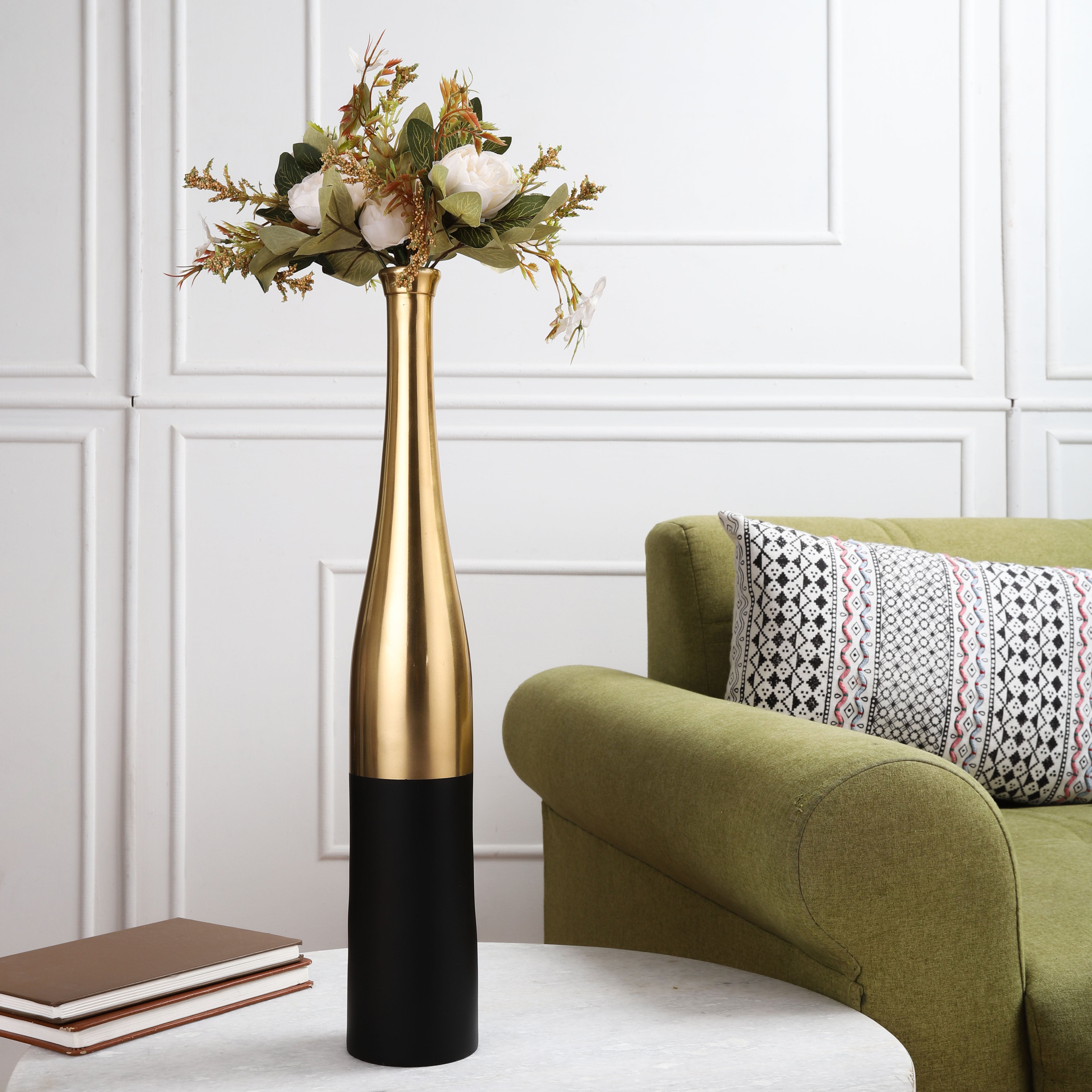 Champagne large Bottle Vase-Black and Gold