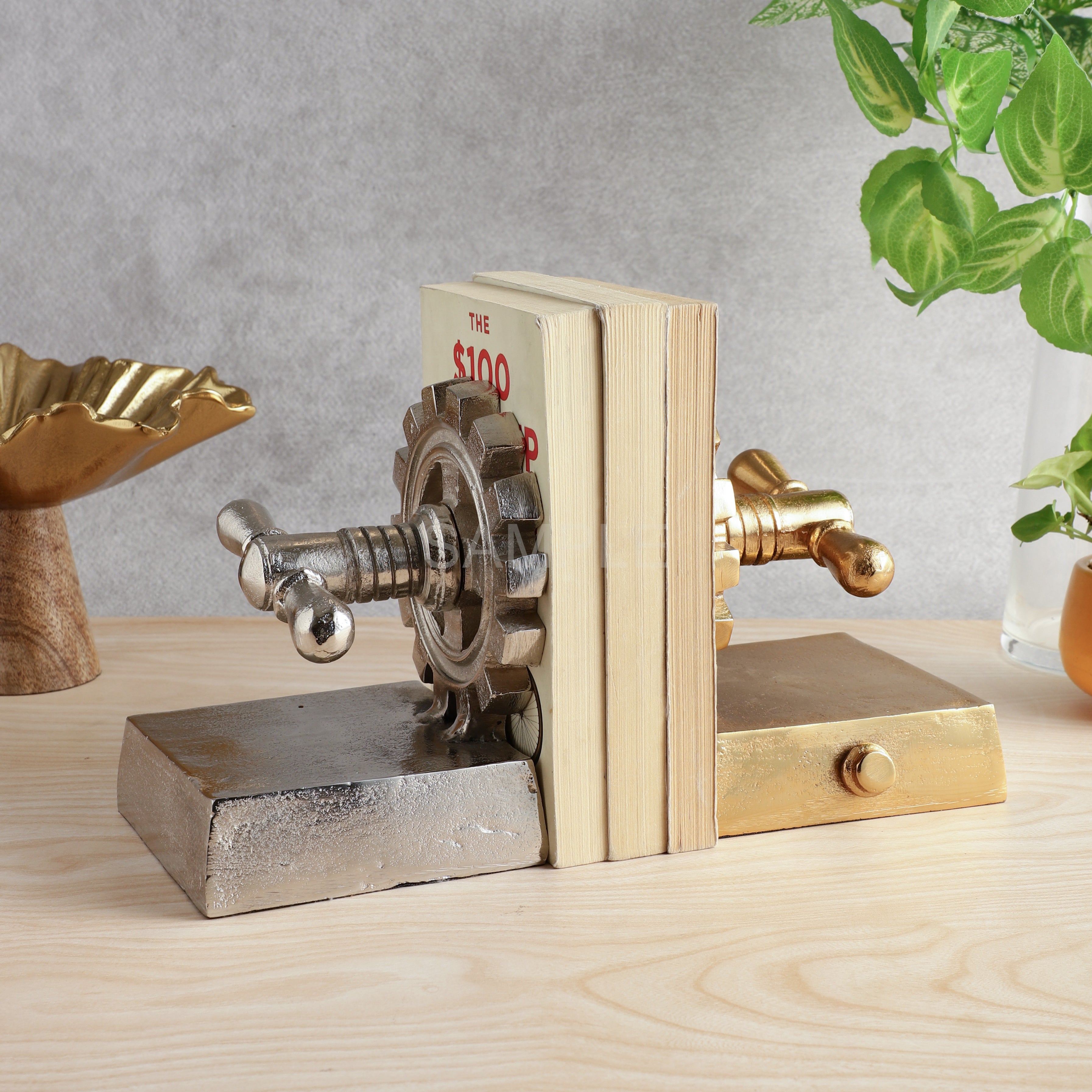 The Gearlock Bookend Gold & Silver