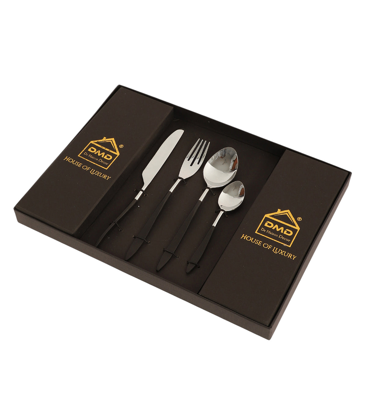 Midnight Opulence Black/Gold & Silver Black Stainless Steel Set of 16