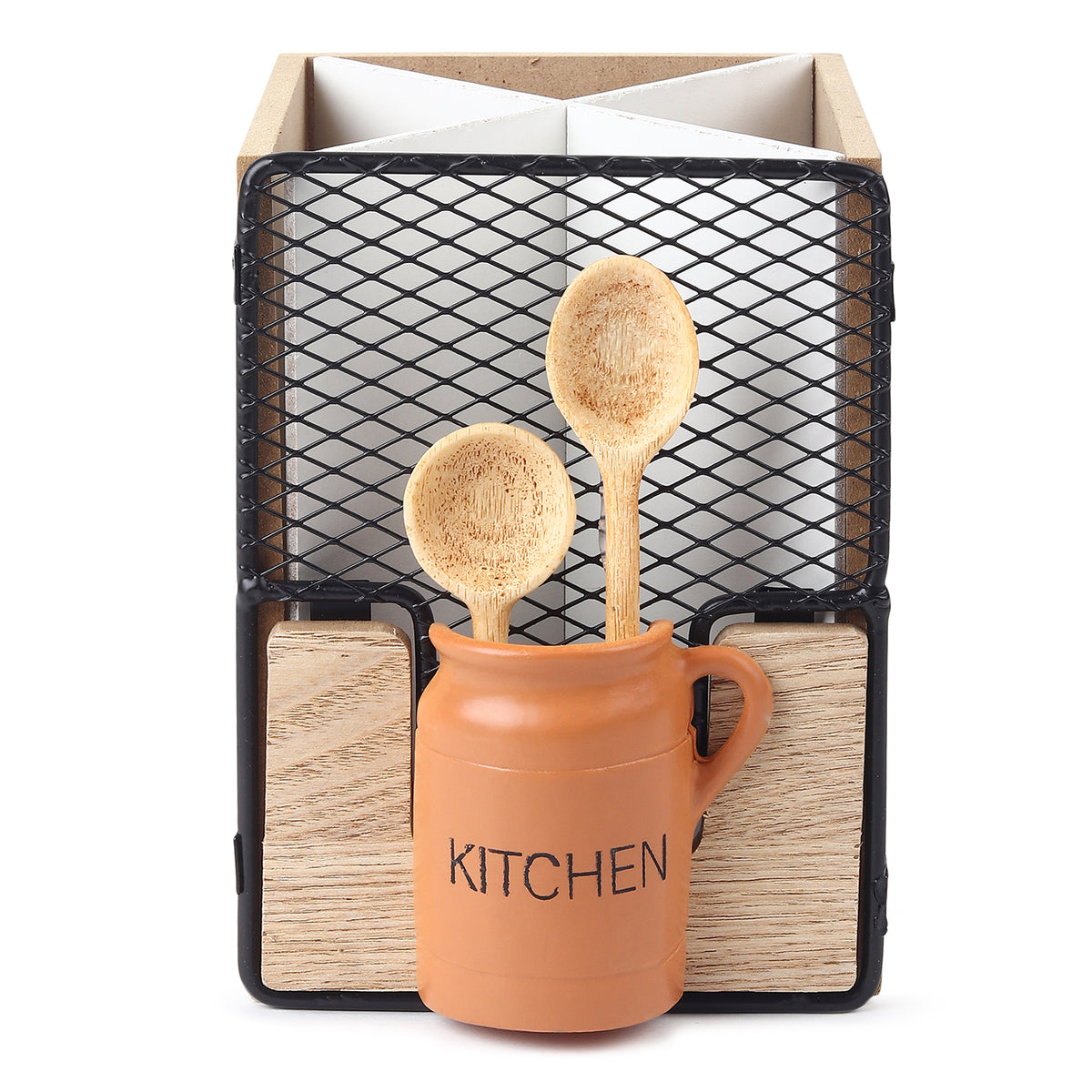 Pantry Kitchenette Wooden Cutlery Caddy