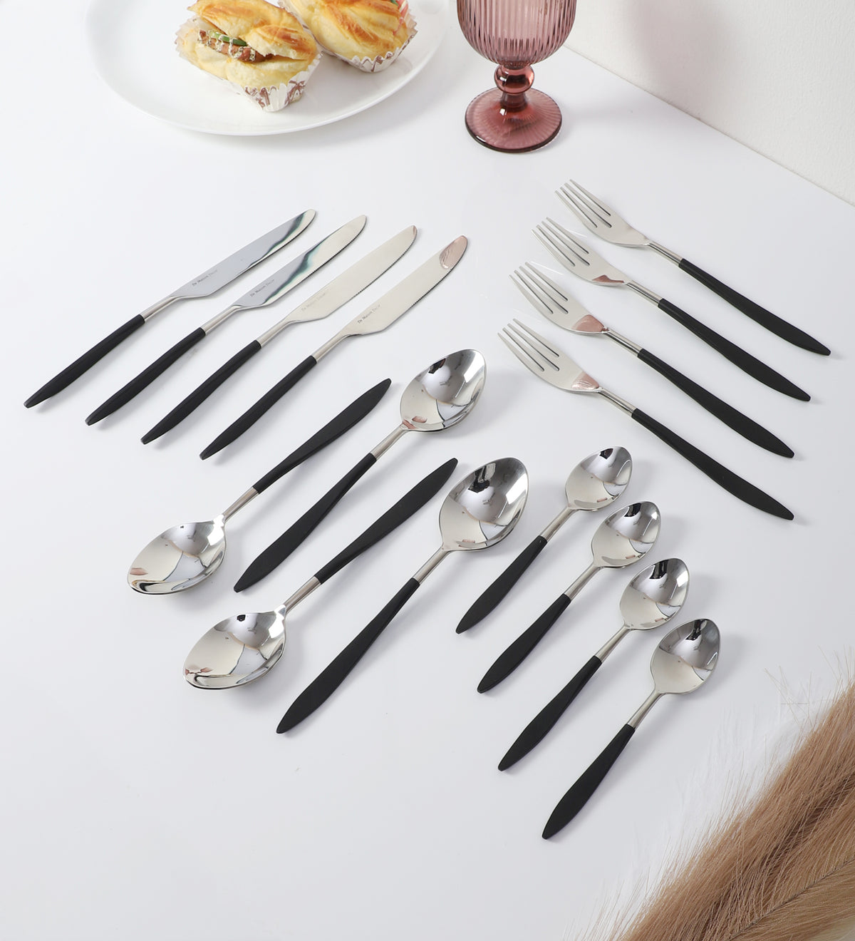 Midnight Opulence Black/Gold & Silver Black Stainless Steel Set of 16
