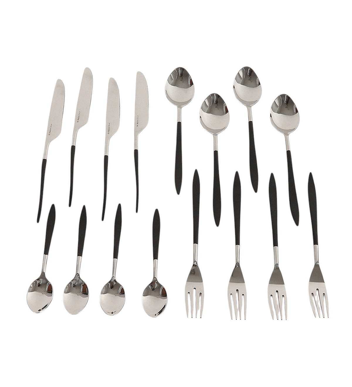 Midnight Opulence Black/Gold & Silver Black Stainless Steel Set of 16