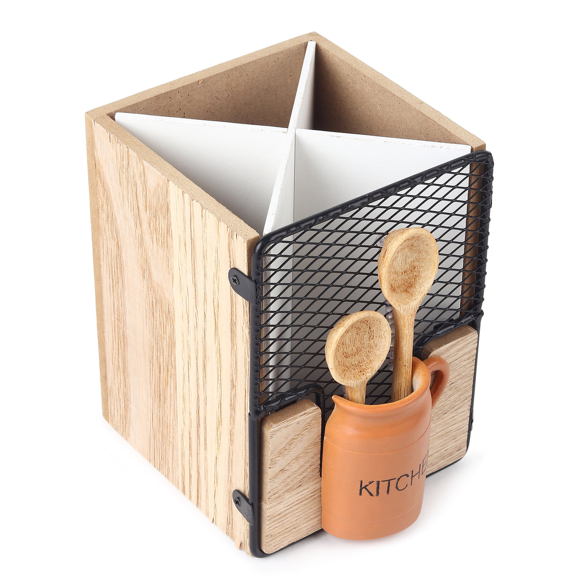 Pantry Kitchenette Wooden Cutlery Caddy