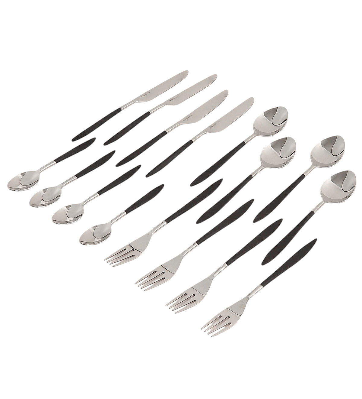 Midnight Opulence Black/Gold & Silver Black Stainless Steel Set of 16