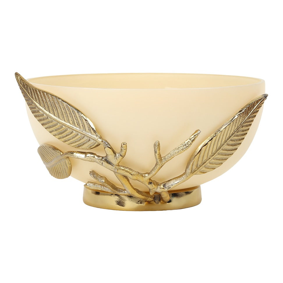 Enchanted Vine Glass Bowl in Cream and Gold