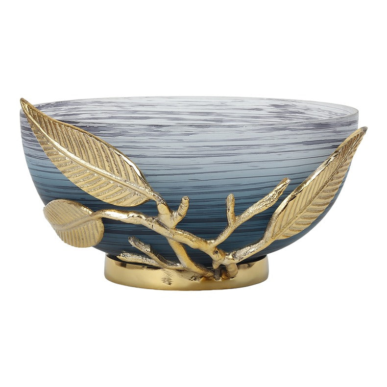 Enchanted Vine Glass Bowl in Wavy Grey and Gold