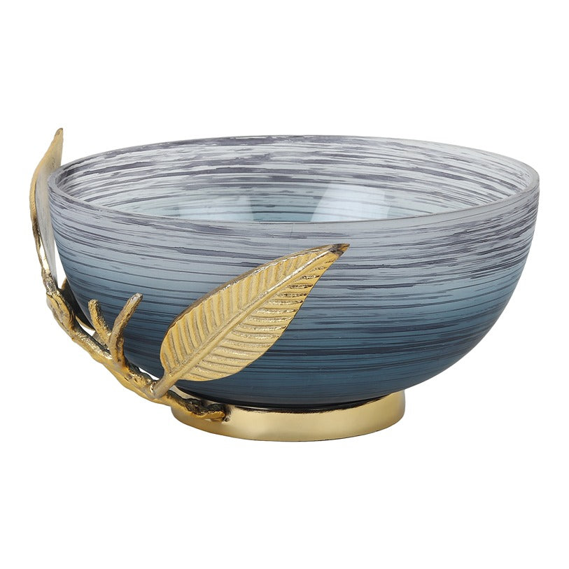 Enchanted Vine Glass Bowl in Wavy Grey and Gold