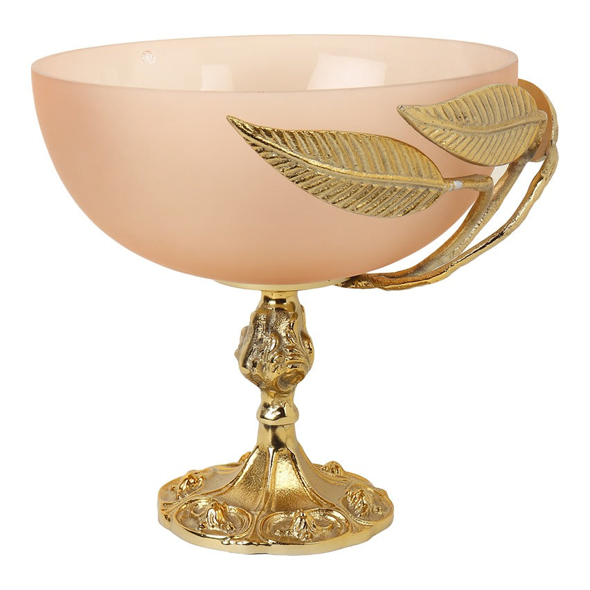 Verdant Elegance Glass Bowl in Peach and Gold