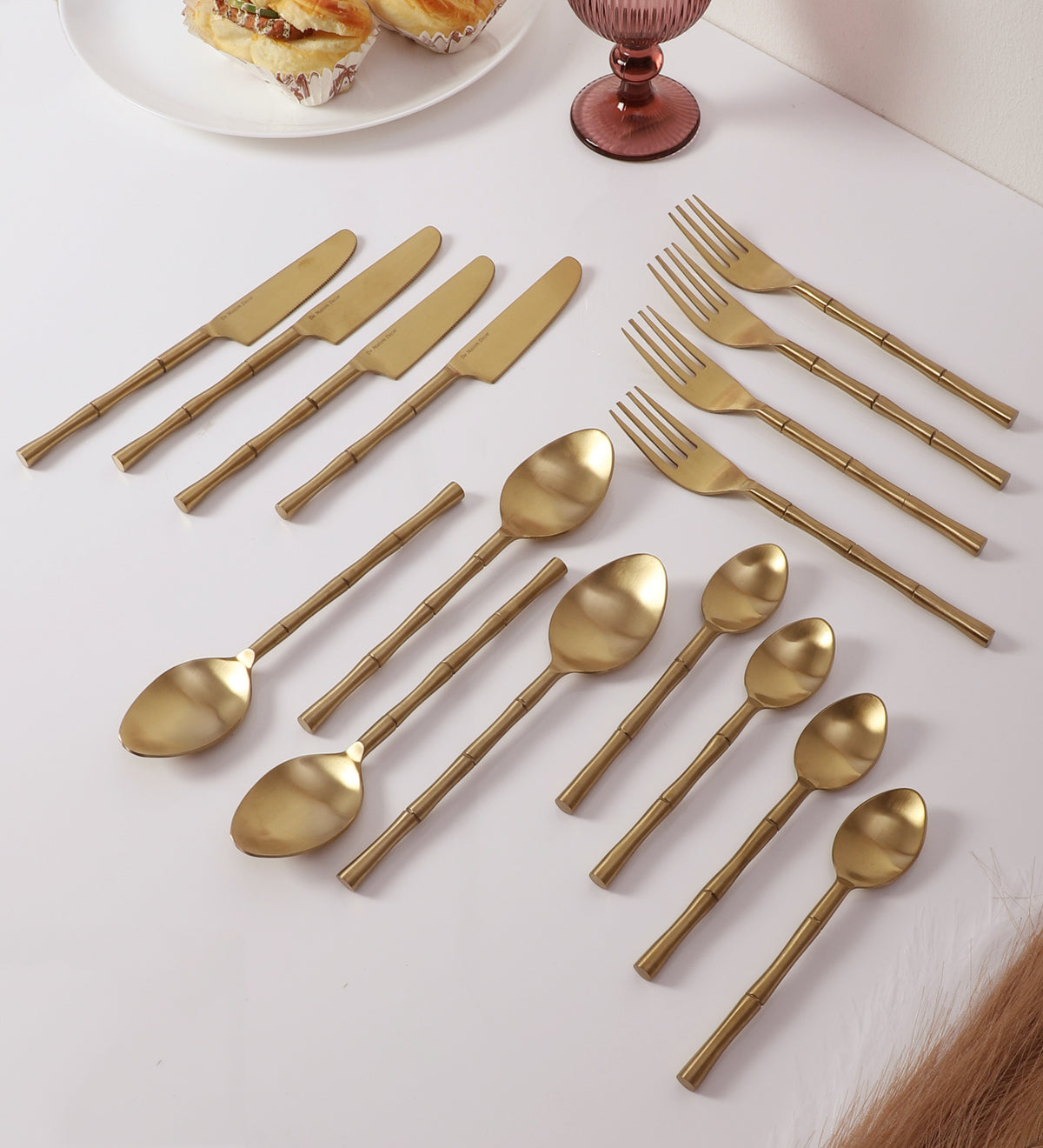 Bamboo Elegance Gold & Rose Gold  Stainless Steel Set of 24