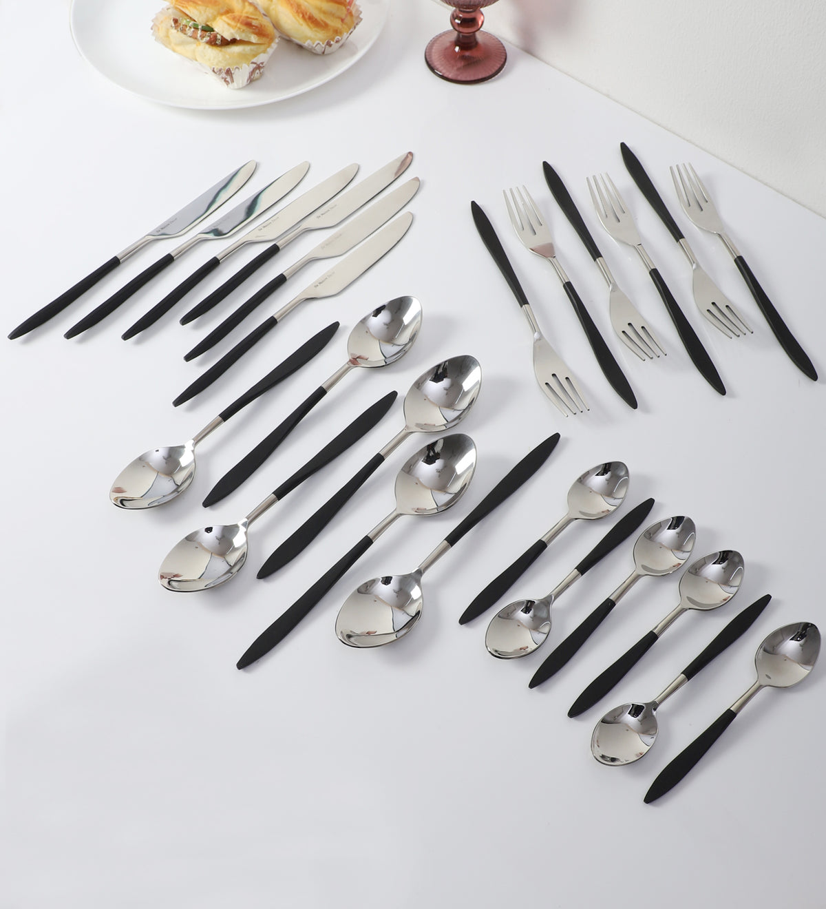 Midnight Opulence Black/Gold & Silver Black Stainless Steel Set of 24