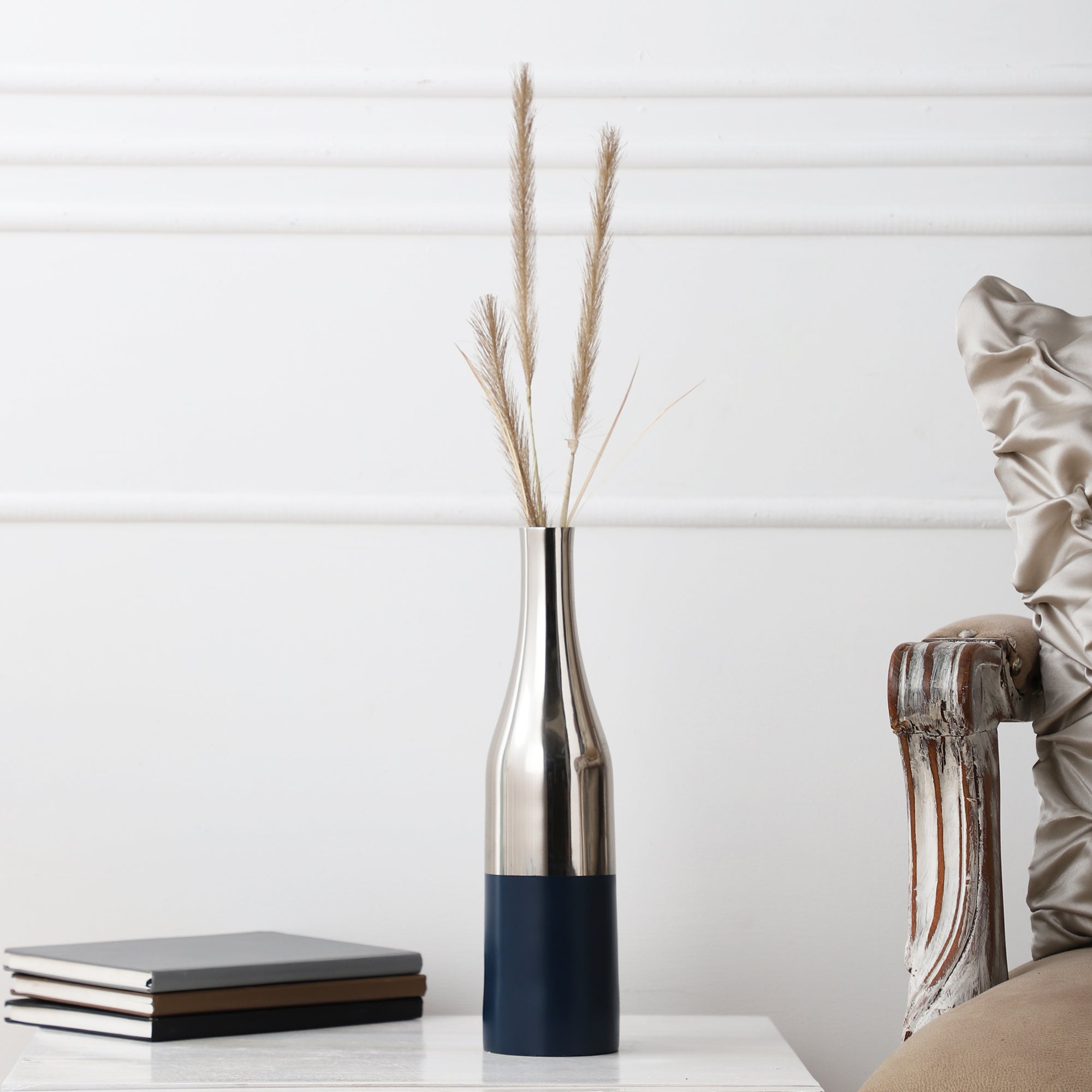 Champagne small Bottle Vase- Royal Blue and Nickel