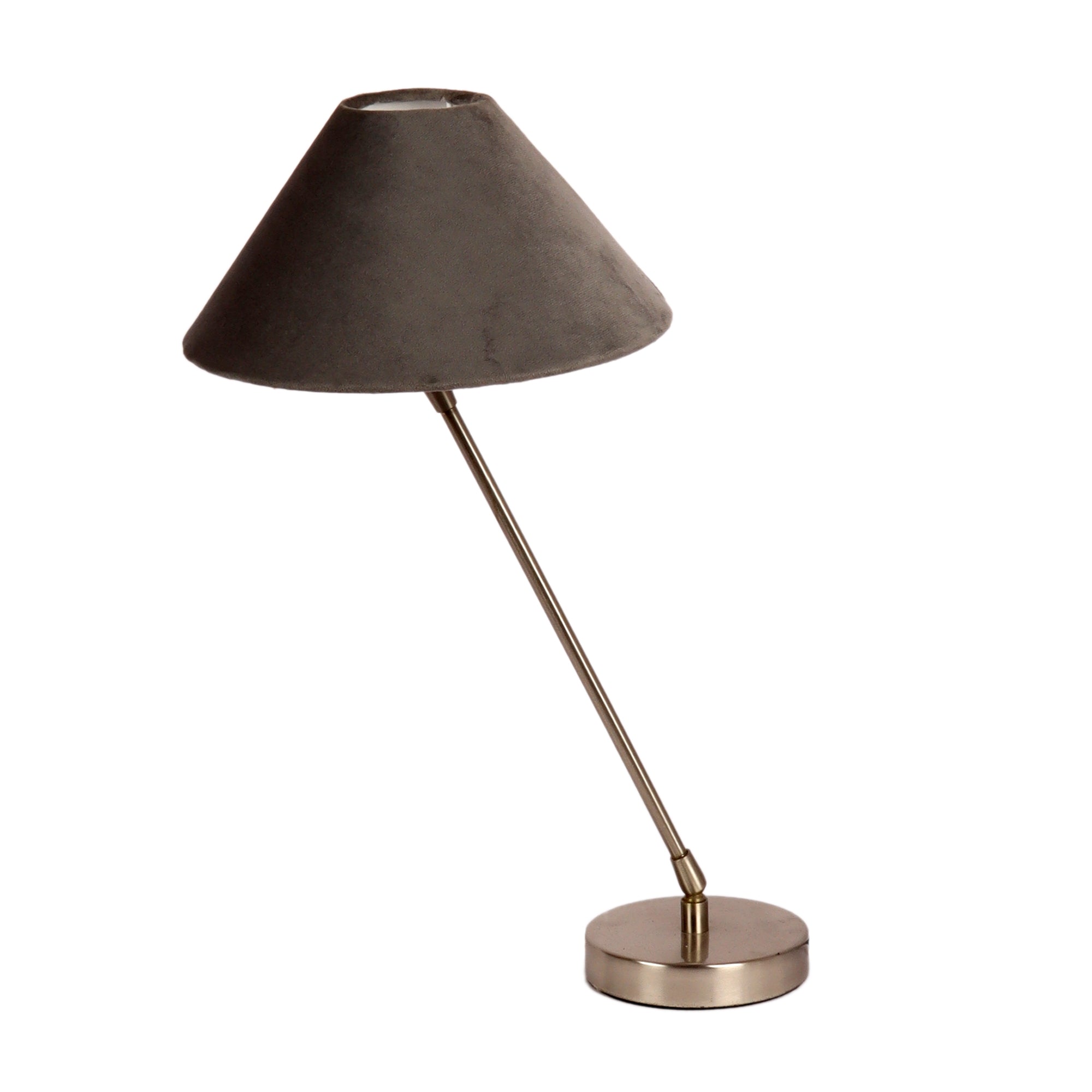 The "Small Silver MJ  Lamp" with Grey velvet shade