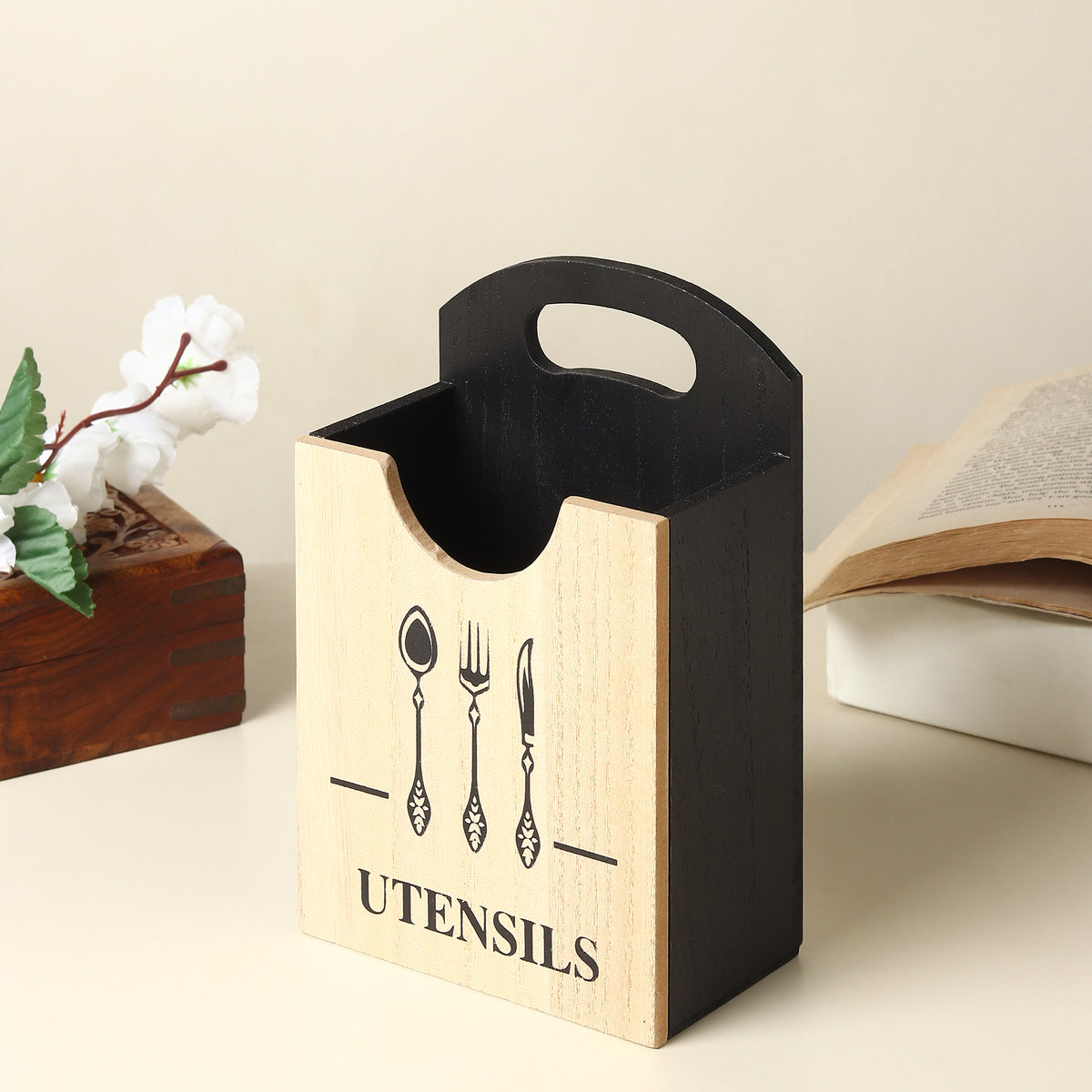 Bistro Kitchenette Wooden Cutlery Caddy