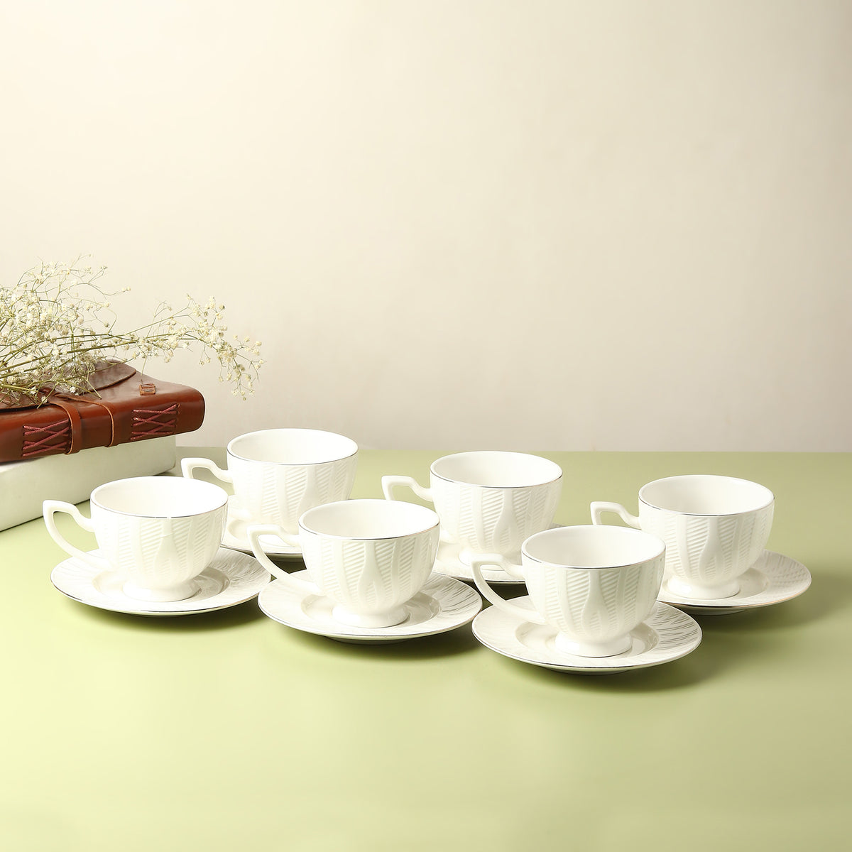 Swirl Cup & Saucer 24K Gold Set of 6