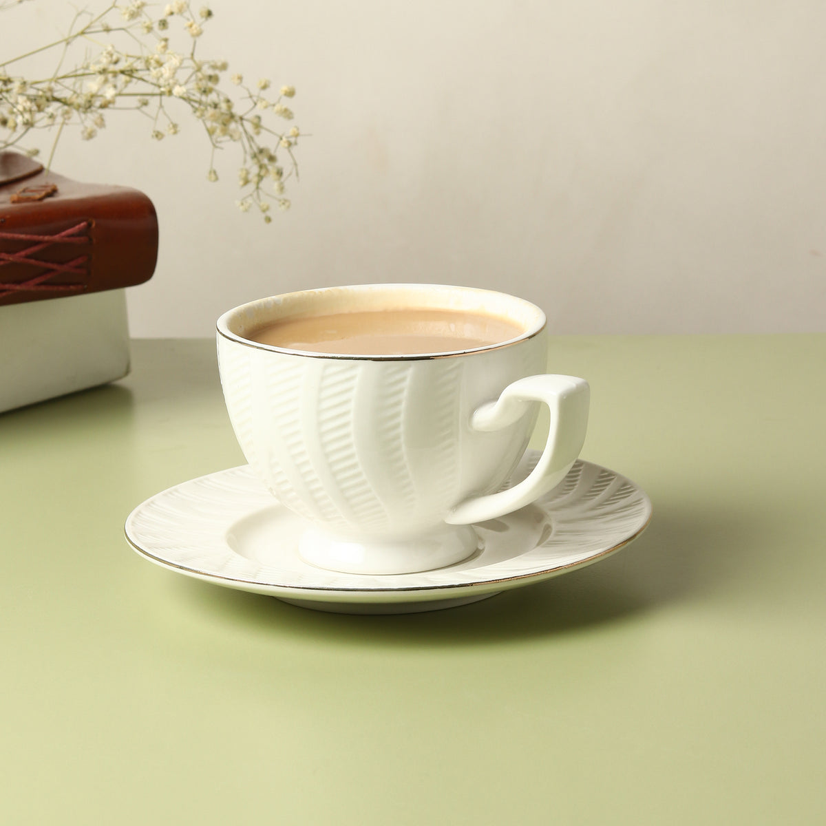 Swirl Cup & Saucer 24K Gold Set of 6