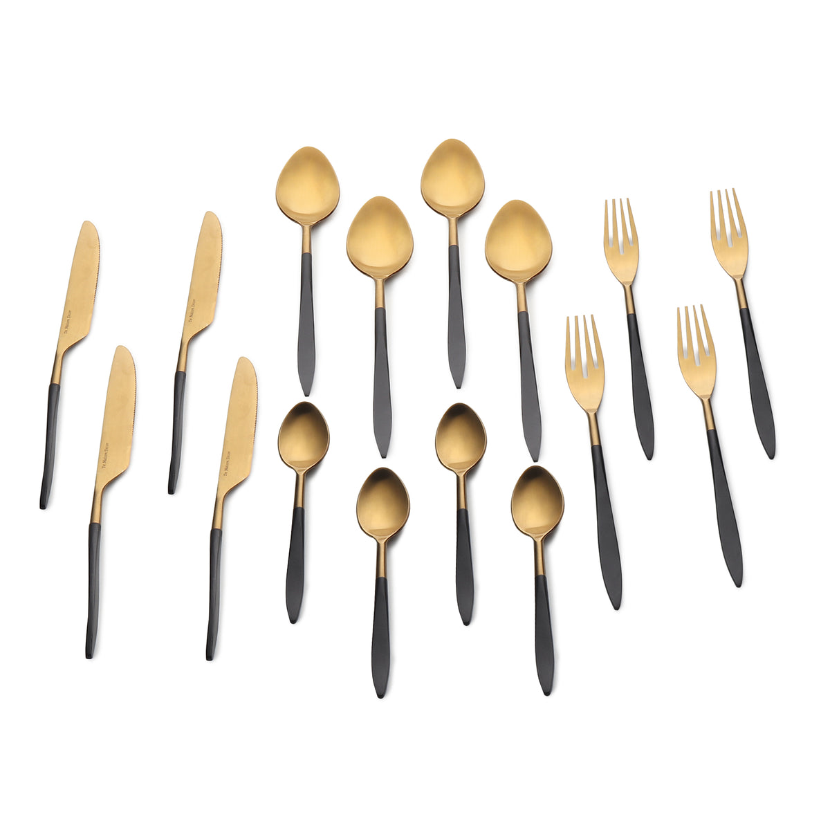 Midnight Opulence Black/Gold & Silver Black Stainless Steel Set of 16
