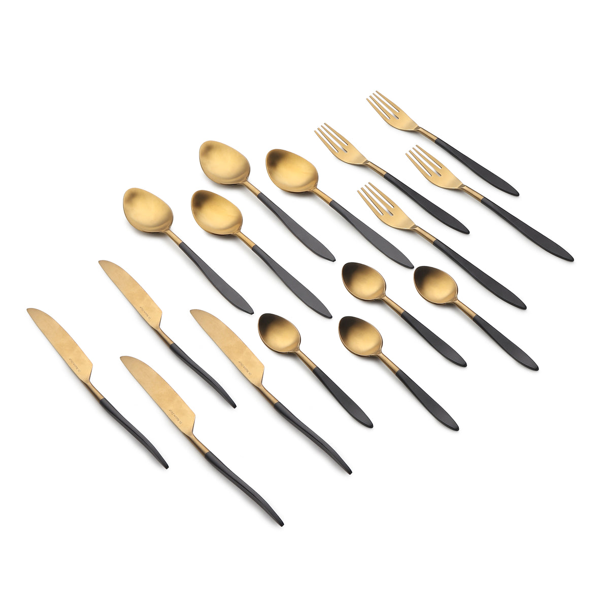 Midnight Opulence Black/Gold & Silver Black Stainless Steel Set of 16