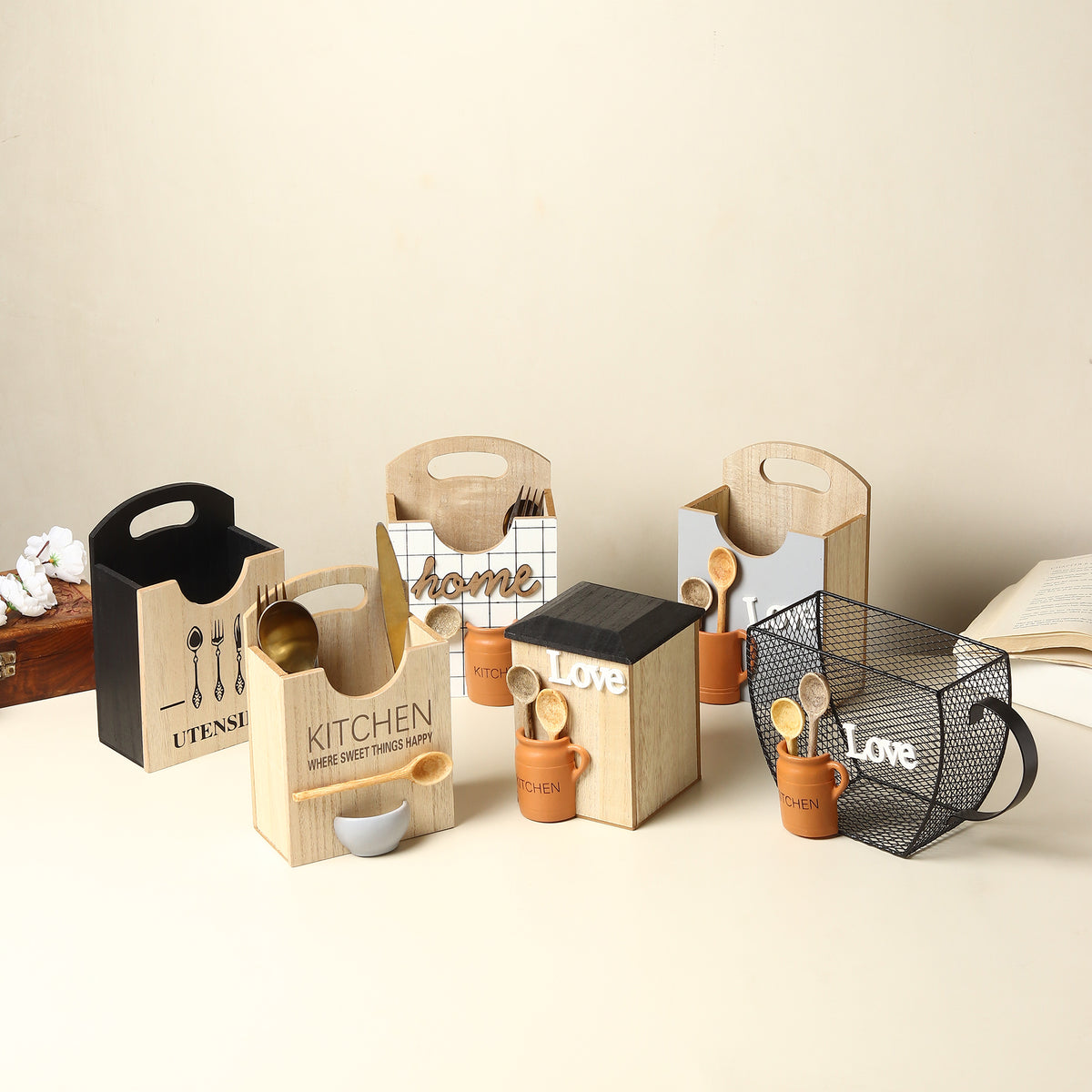Larder Kitchenette Wooden Cutlery Caddy