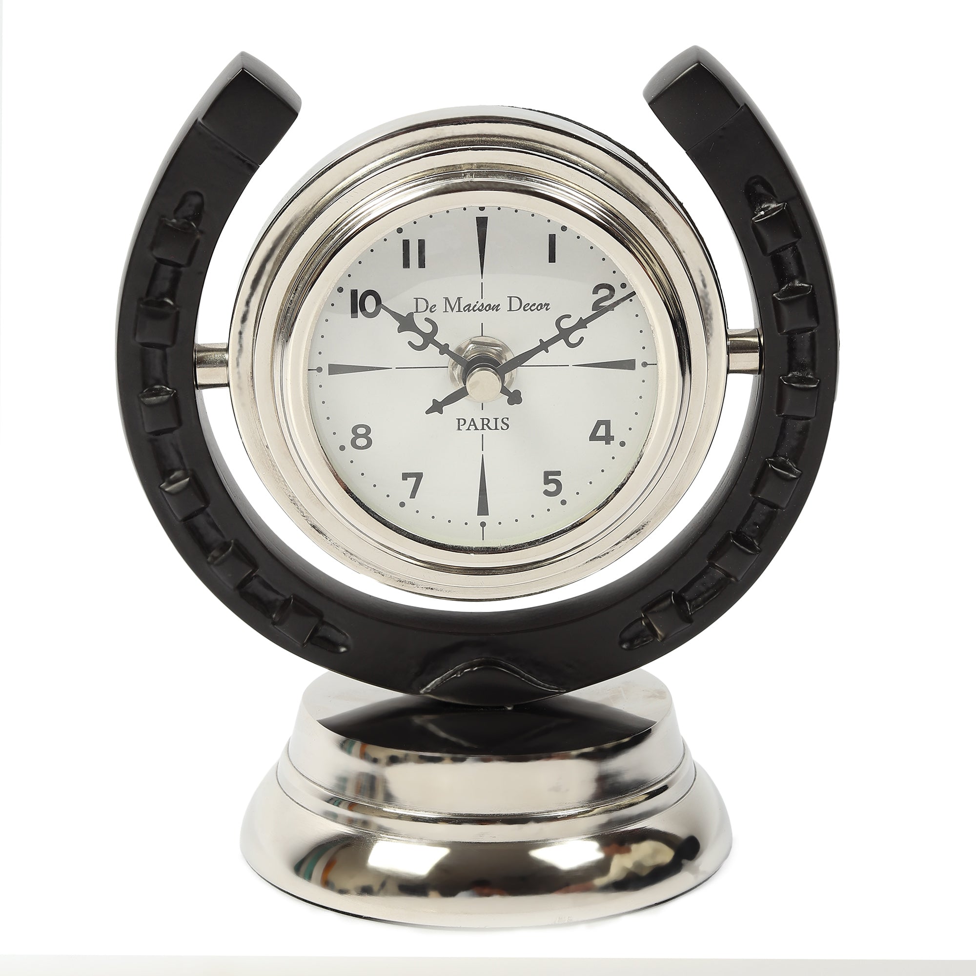 Equestrian Table Clock in Silver