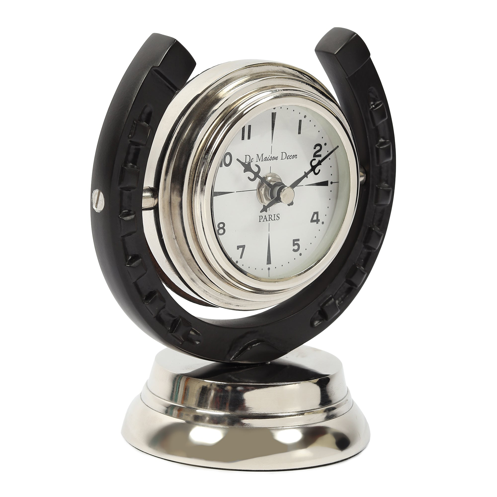 Equestrian Table Clock in Silver