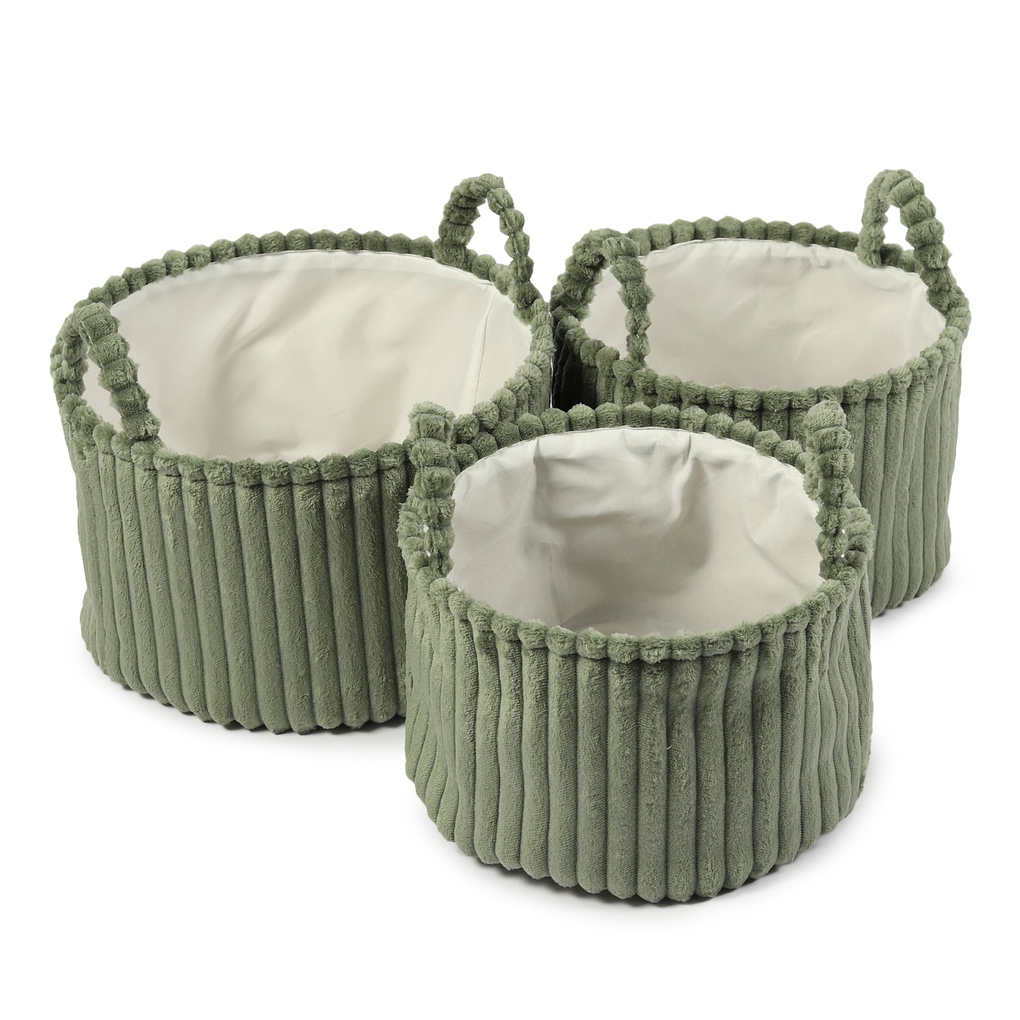 Cloud weave cloth fabric Storage Basket Squashy Green Set of 3