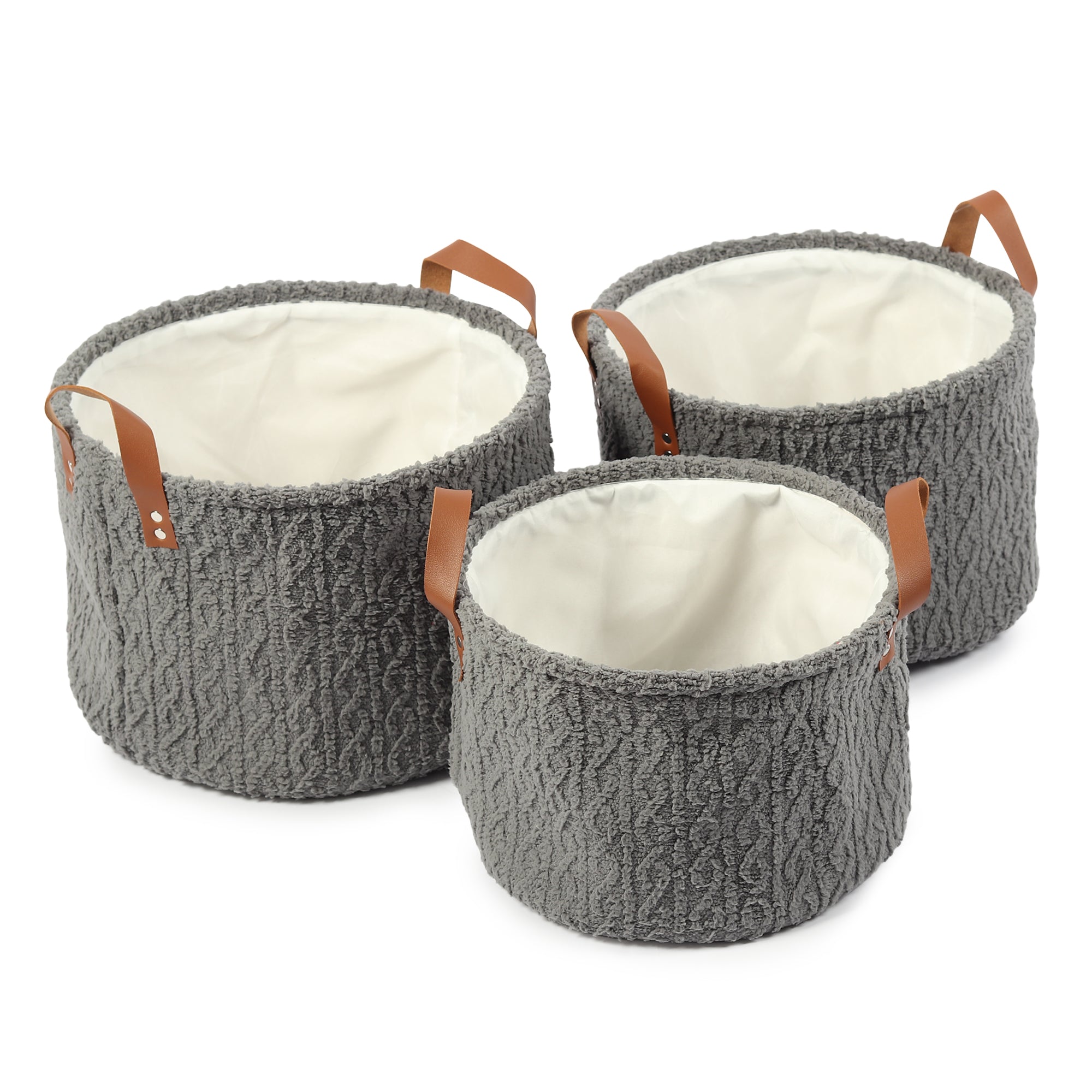 Leni Ash Grey fabric Storage Basket set of 3