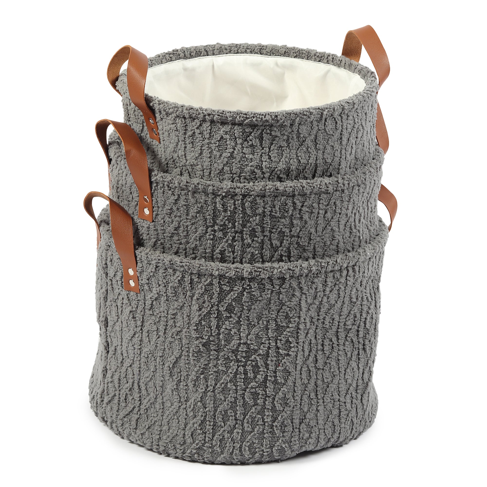 Leni Ash Grey fabric Storage Basket set of 3