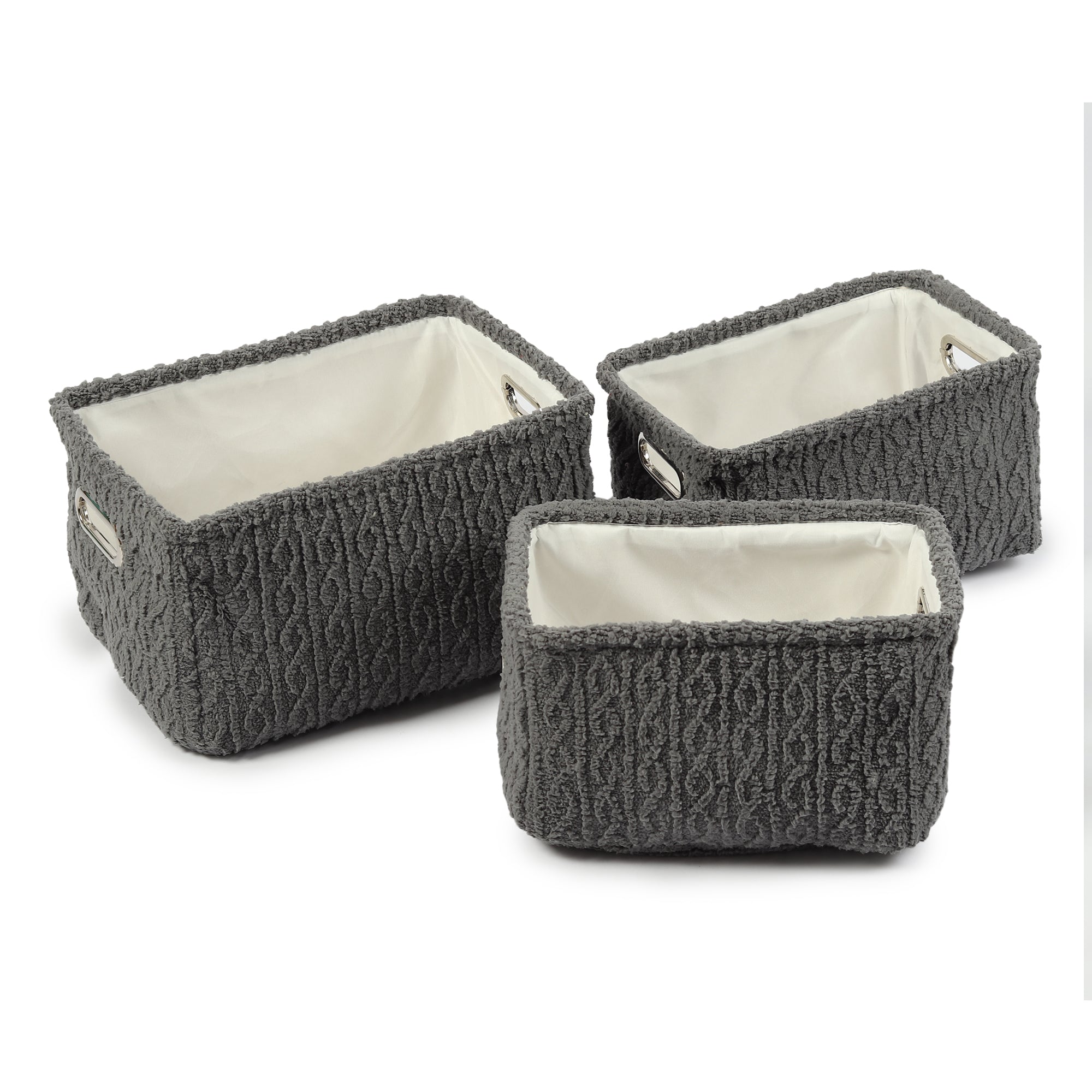 Warm Whirl Ash Grey fabric Storage Basket set of 3