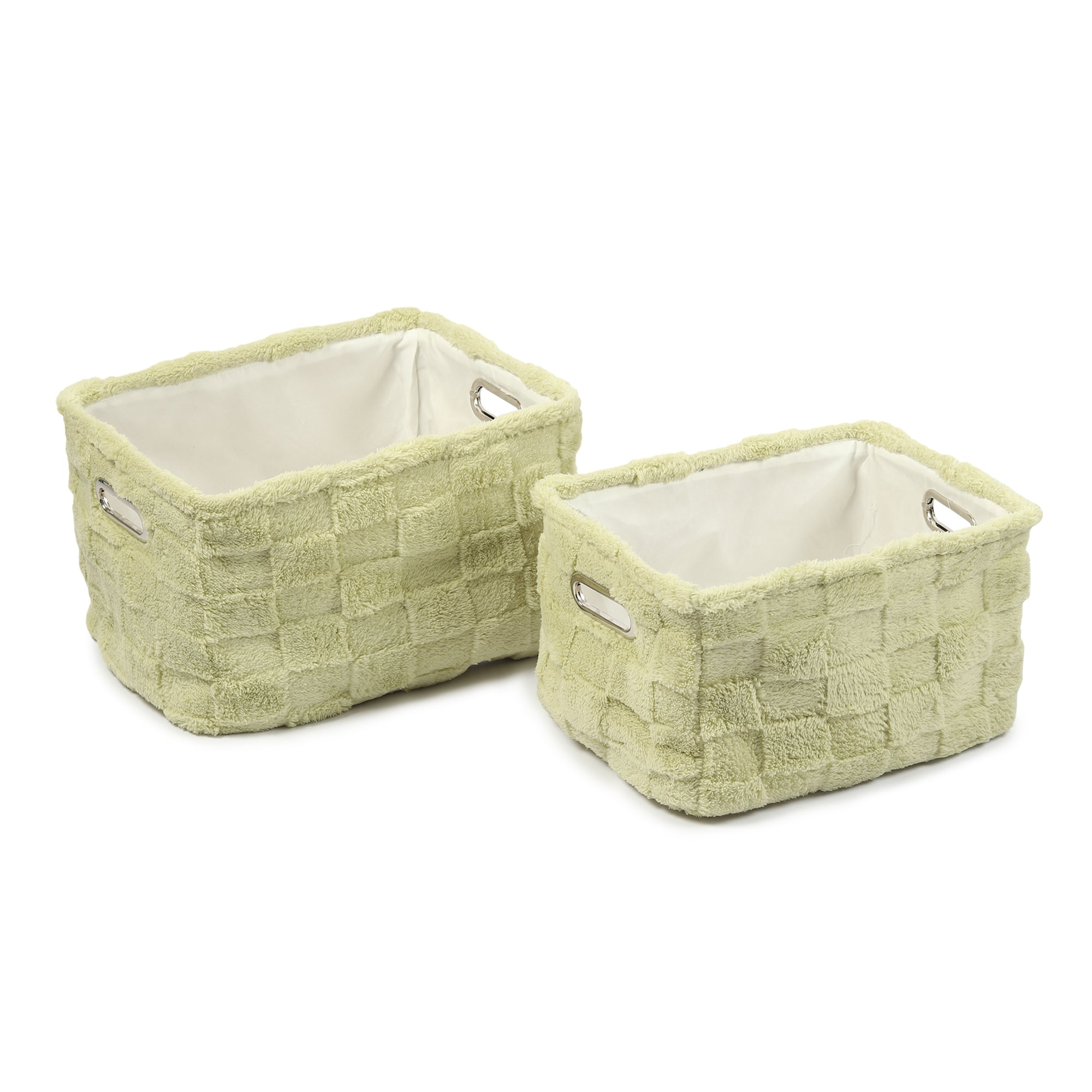 Soft Grid Plush fabric Storage Basket Sage green Set of 2