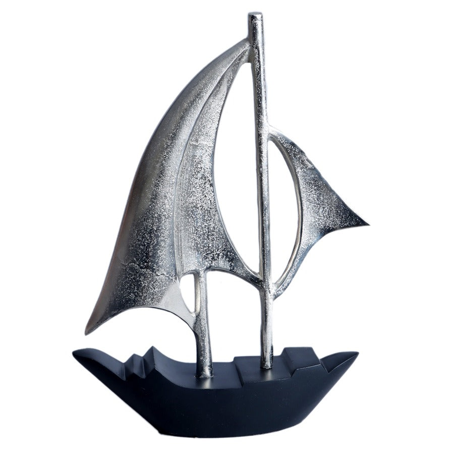Nautical Sailing Boat- Silver & Black Aluminum and Wood