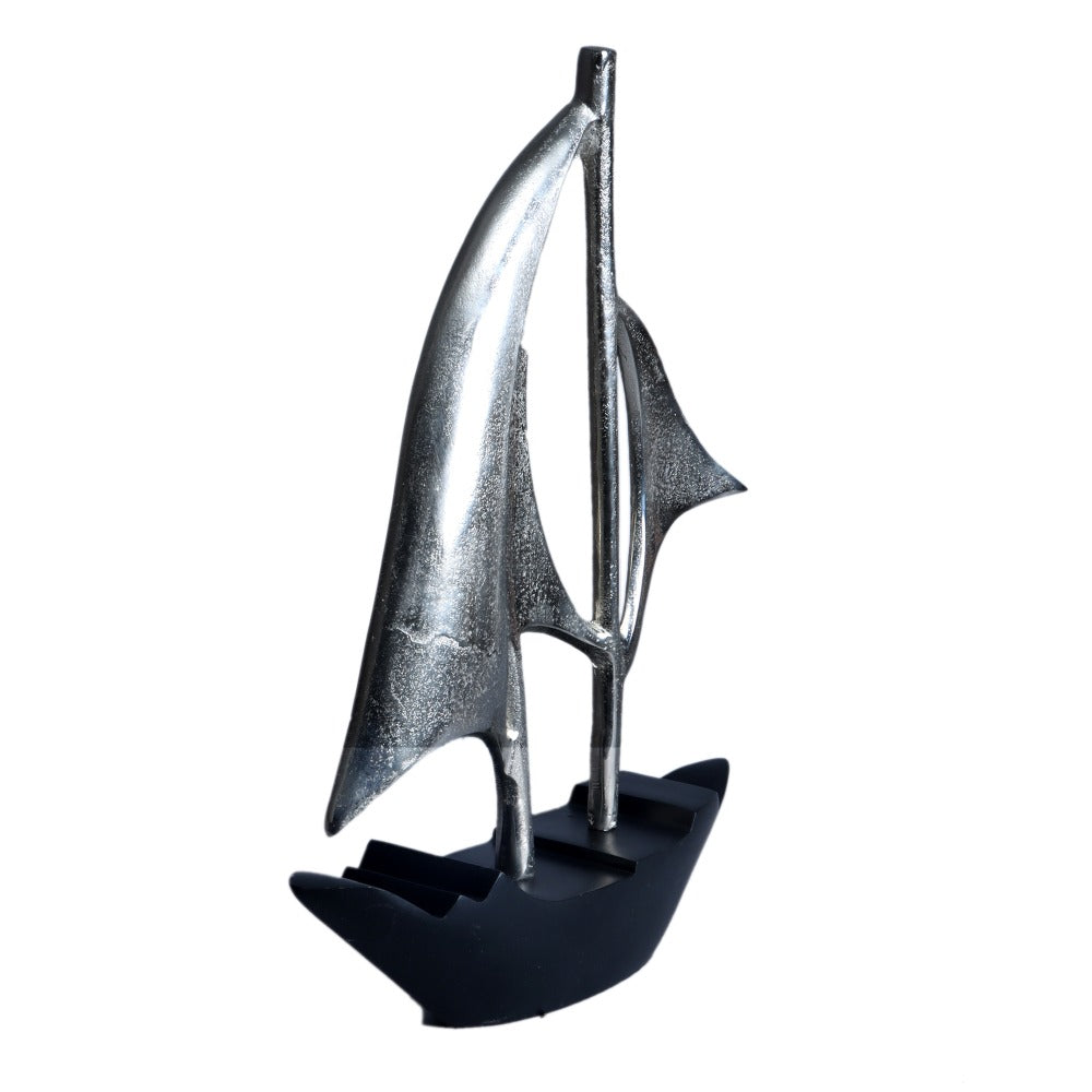 Nautical Sailing Boat- Silver & Black Aluminum and Wood