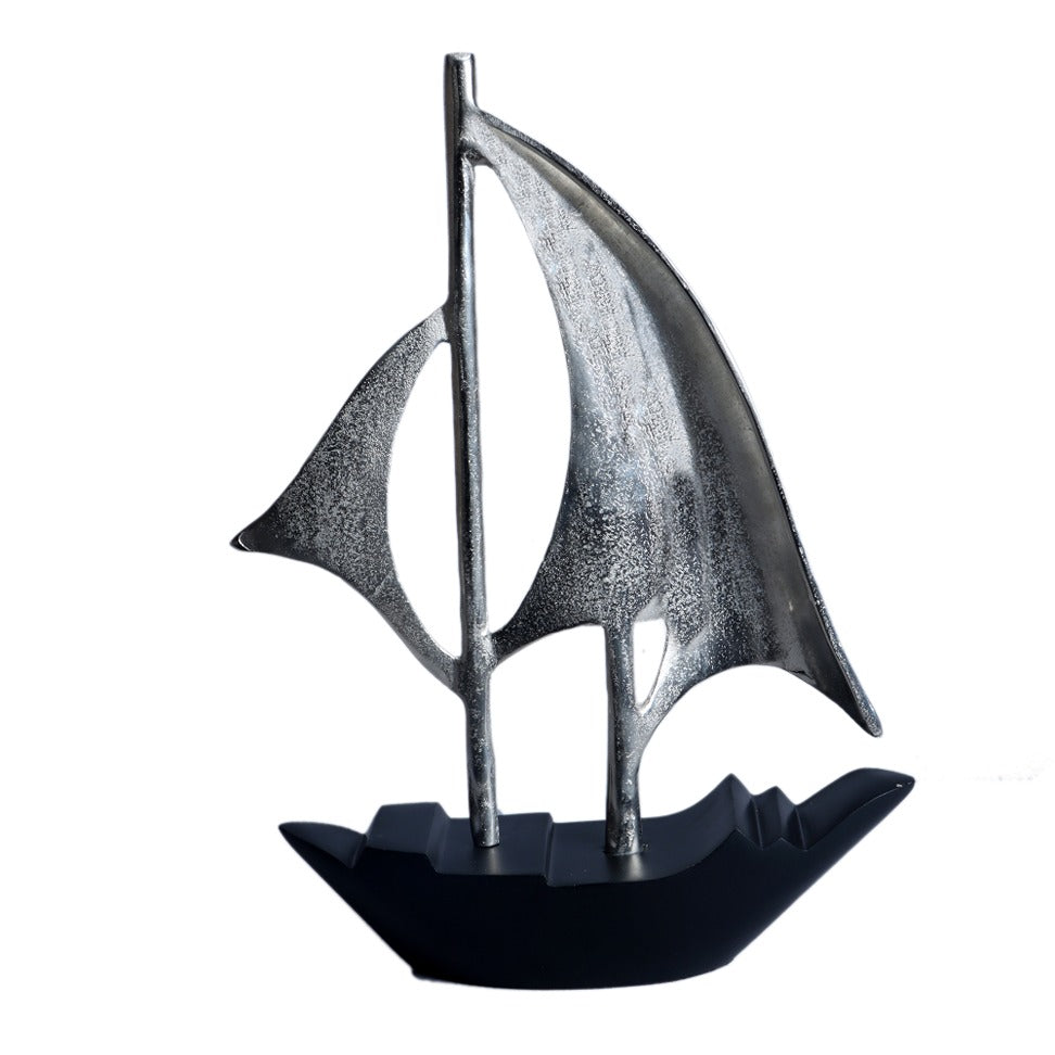 Nautical Sailing Boat- Silver & Black Aluminum and Wood