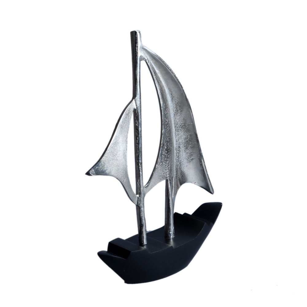 Nautical Sailing Boat- Silver & Black Aluminum and Wood