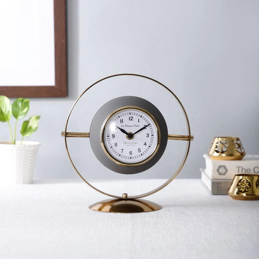 Halo Table Clock In Ivory Grey & Gold