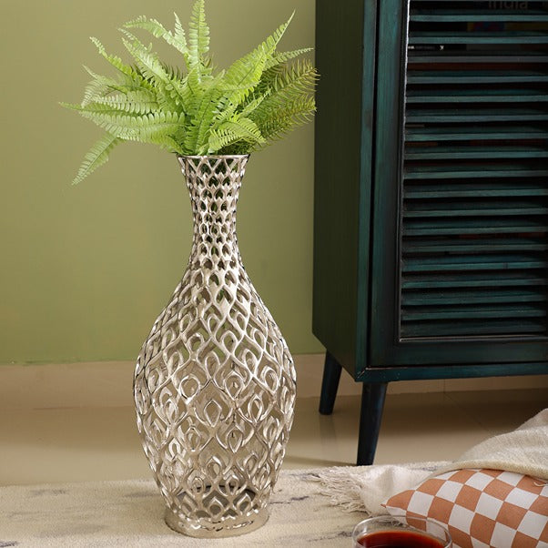 Cavendish Ornate Metal Floor Vase In Silver