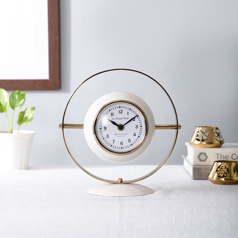 Halo Table Clock In Ivory White & Gold