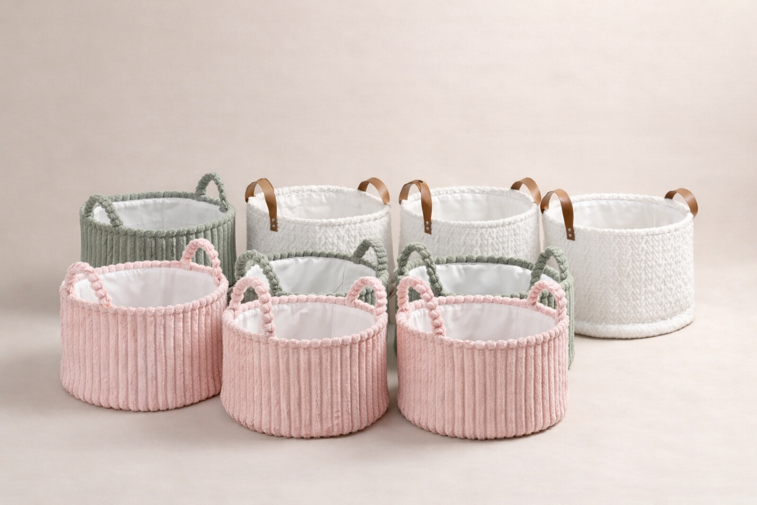 Cloud weave cloth fabric Storage Basket Blush Pink Set of 3