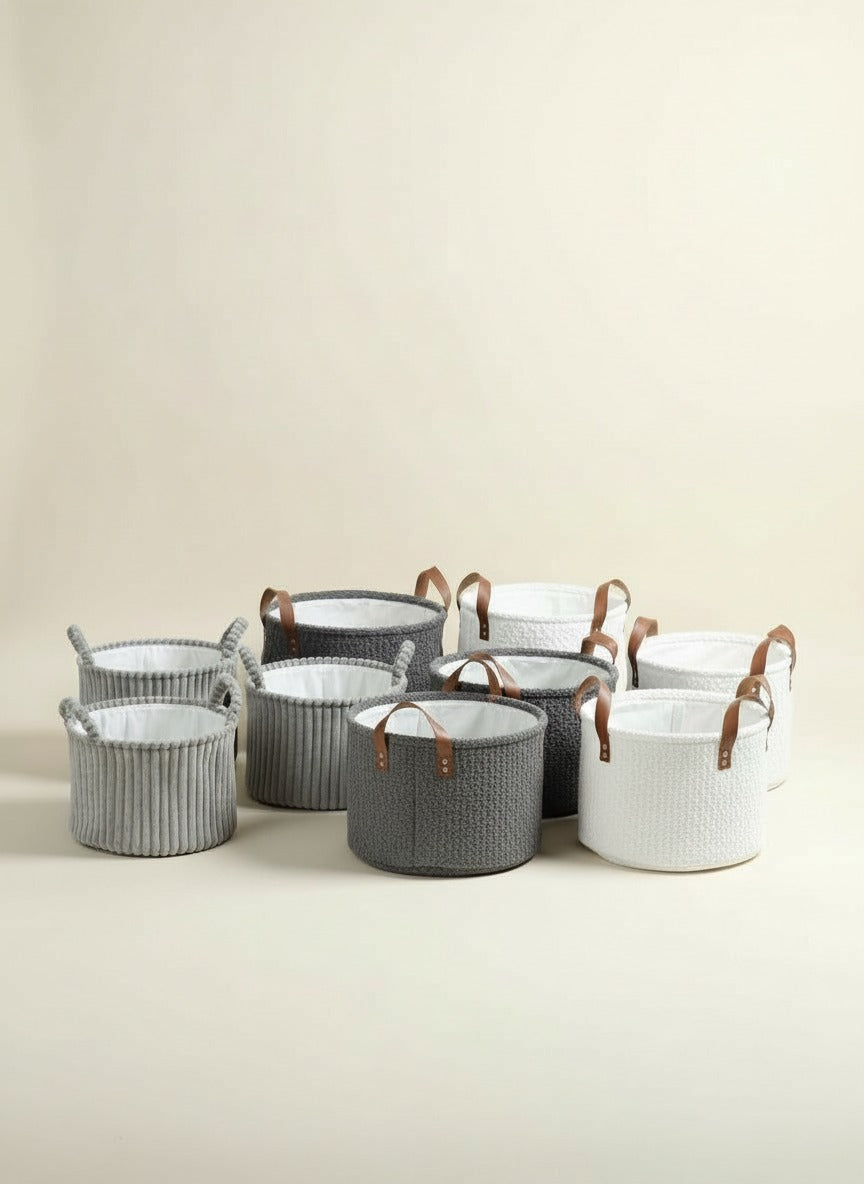 Cloud Weave Fabric fabric Storage Basket Soft Grey Set of 3